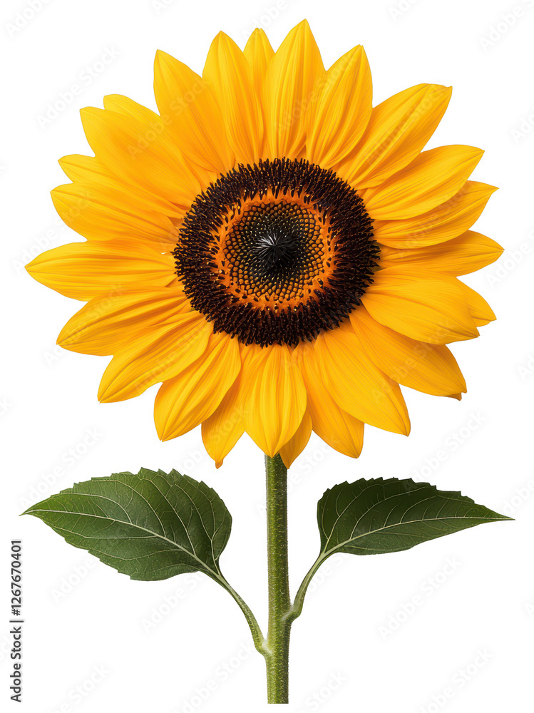 Obraz premium Bright Yellow Sunflower Blossom Isolated on Transparent Background in Detailed Macro