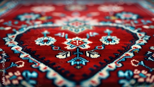 Wallpaper Mural Close up of a blurred red heart-shaped rug featuring traditional floral motifs with geometric designs on a vibrant background Torontodigital.ca