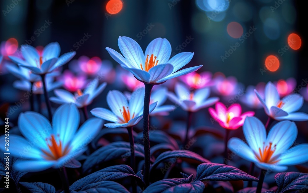 A stunning close-up of vibrant, glowing flowers in full bloom, illuminated with soft golden light. A stunning close-up of vibrant, glowing flowers in full bloom, illuminated with soft golden light.