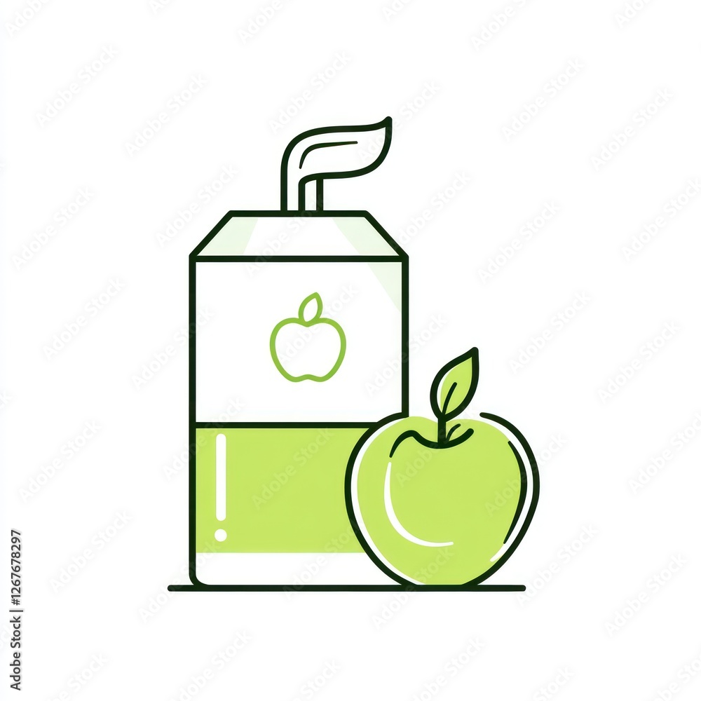 Apple Juice Carton & Fruit, Healthy Drink, Simple Illustration, Graphic Design, Food, Illustration, Vector Apple Juice Carton & Fruit, Healthy Drink, Simple Illustration, Graphic Design, Food, Illustration, Vector