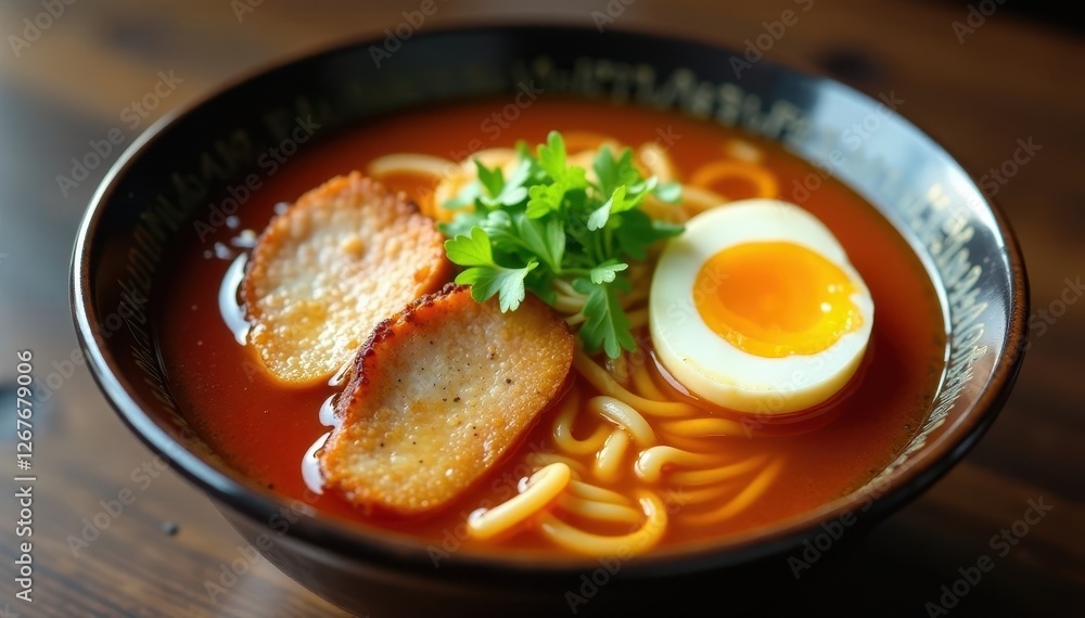 Rich shoyu broth, tender pork, soft egg, ramen noodles, foodstyling, savory, pork Rich shoyu broth, tender pork, soft egg, ramen noodles, foodstyling, savory, pork