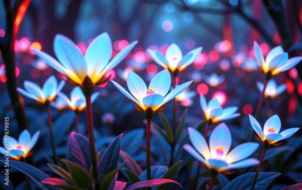 A stunning close-up of vibrant, glowing flowers in full bloom, illuminated with soft golden light. A stunning close-up of vibrant, glowing flowers in full bloom, illuminated with soft golden light.