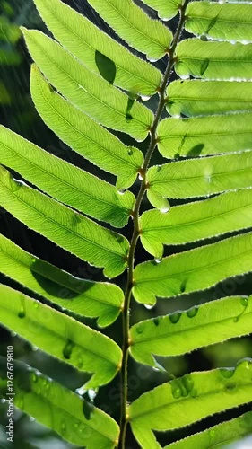 Fern frond and rain