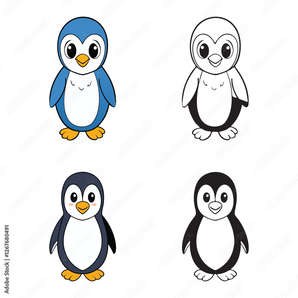 Naklejka premium Cute Penguin Illustration Coloring Page