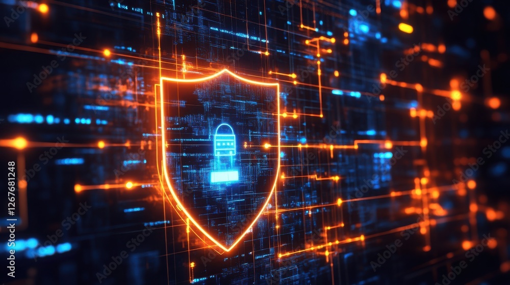 Obraz premium Digital Shield Cyber Security Data Protection Network Safety Abstract Technology Background