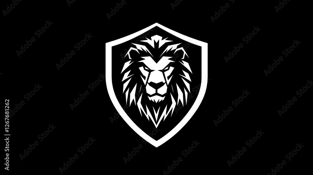 Lion shield emblem, dark background, security concept, logo design Lion shield emblem, dark background, security concept, logo design