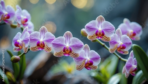 Delicate Orchid Flowers in Soft Focus with Natural Background bokeh Effect