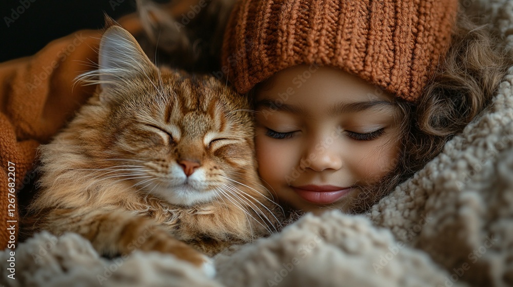 Little Girl Sleeping with a Cat Little Girl Sleeping with a Cat