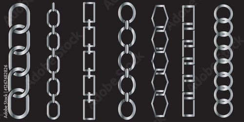 Set of black chains or link icons . 1176
