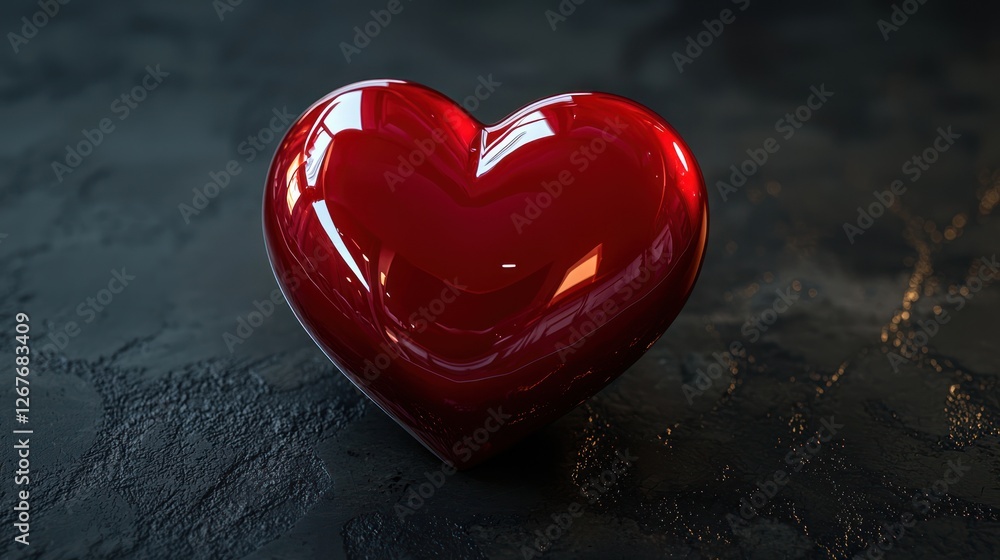 Fototapeta premium Red heart on dark textured surface; Valentine's Day symbol; decorative; graphic design