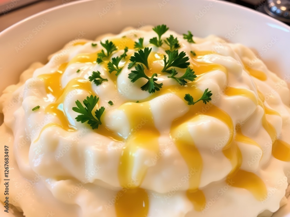 Creamy Mashed Potatoes with Yellow Sauce and Parsley Creamy Mashed Potatoes with Yellow Sauce and Parsley