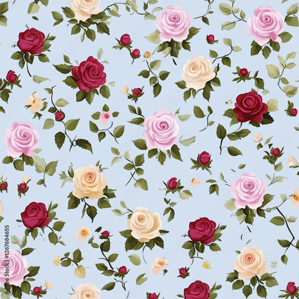 Naklejka premium Seamless pattern with rose flowers vector