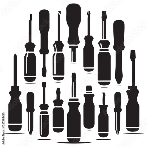 Creative Set of a Screwdriver silhouette icon design on a white background