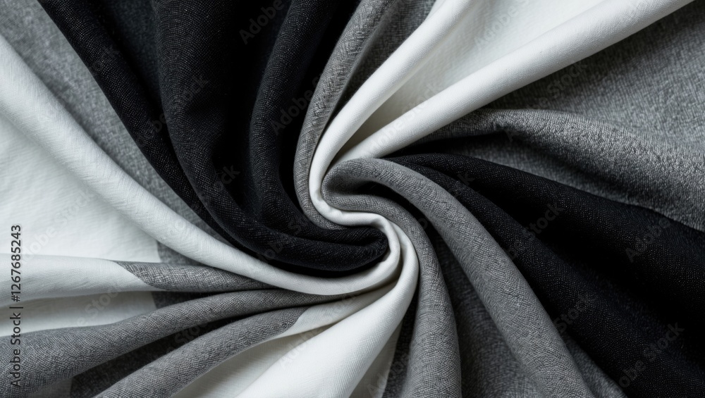 Obraz premium Monochrome Fabric Texture in Black White and Gray Creating an Elegant Swirl Pattern for Textile and Design Backgrounds