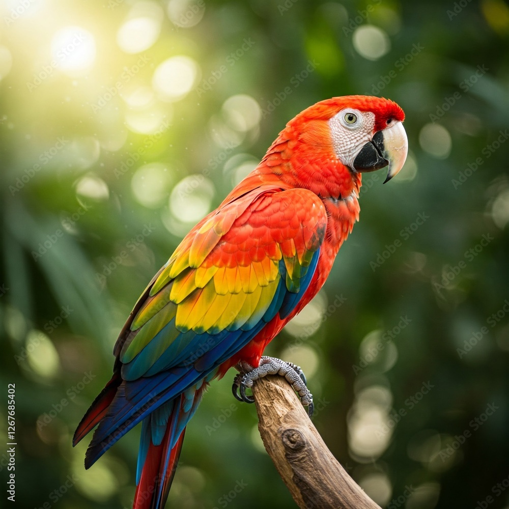 red,blue and yellow macaw on branch. red,blue and yellow macaw on branch.