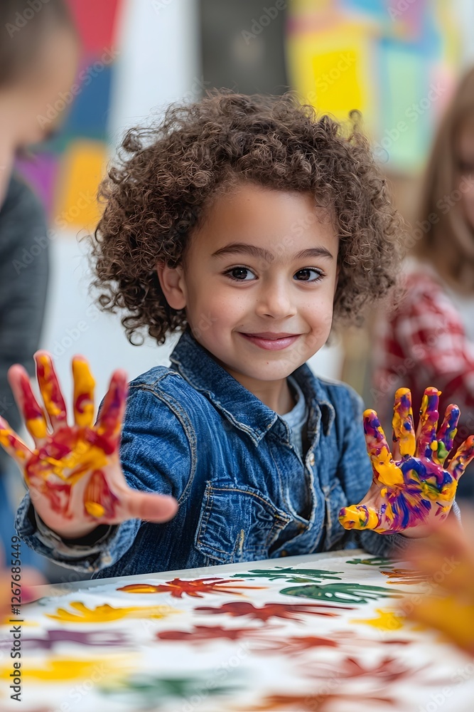 custom made wallpaper toronto digitalCheerful Multiracial Kid Doing Handprint Art at Preschool Classroom with Copy Space