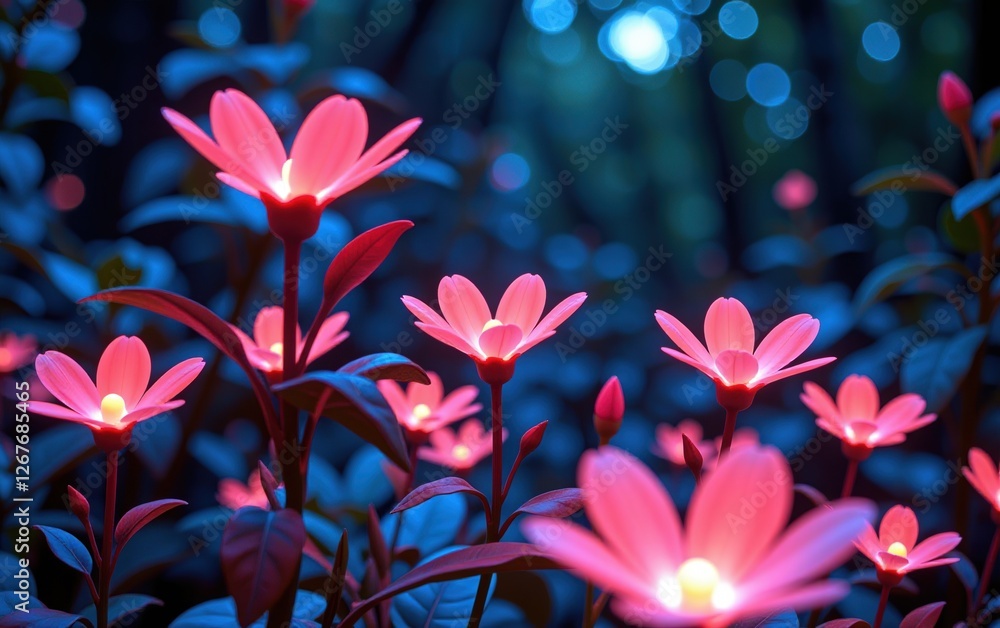 stunning close-up of vibrant, glowing flowers in full bloom, illuminated with soft golden light. The petals exhibit stunning close-up of vibrant, glowing flowers in full bloom, illuminated with soft golden light. The petals exhibit