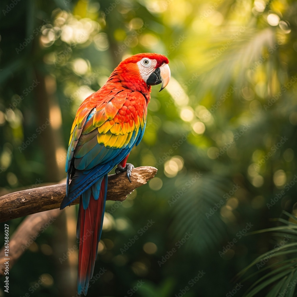 Obraz premium red and yellow macaw on branch 