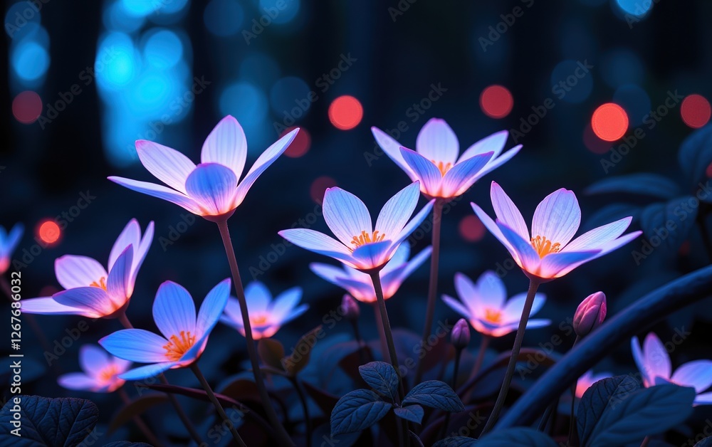 A stunning close-up of vibrant, glowing flowers in full bloom, illuminated with soft golden light. A stunning close-up of vibrant, glowing flowers in full bloom, illuminated with soft golden light.