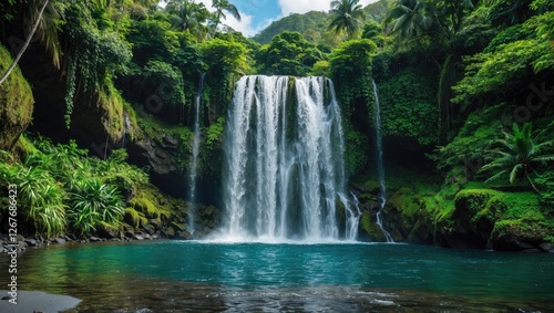 Stunning Tropical Waterfall Surrounded by Lush Greenery in Oehala, Soe Island with Crystal Clear Water and Scenic Environment