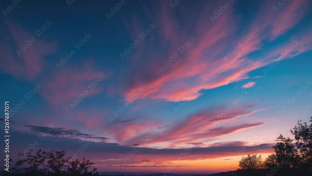 Fototapeta premium Twilight Sky with Colorful Clouds and Space for Text Background in Scenic Landscape