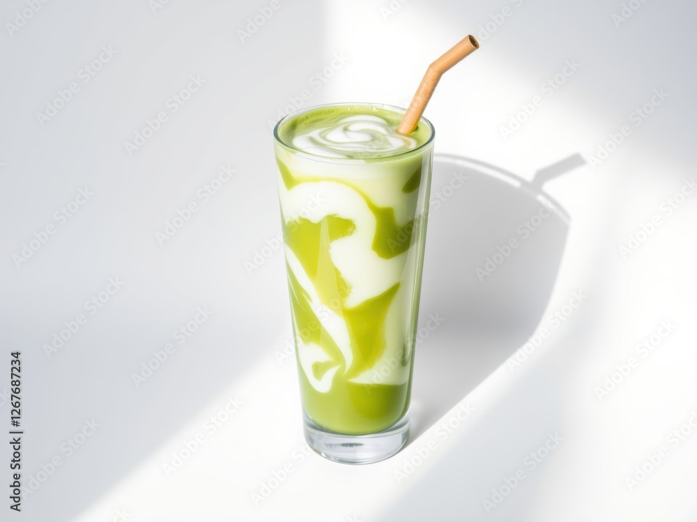 Matcha Latte with Cream Swirl in Glass Matcha Latte with Cream Swirl in Glass
