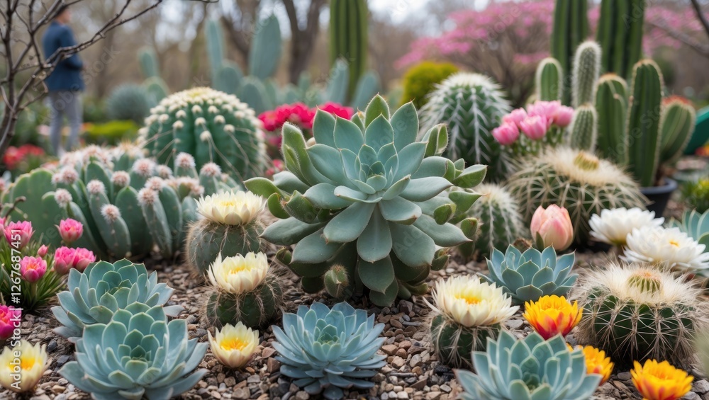 Vibrant Succulent and Cactus Garden Featuring Diverse Flowers in Full Bloom During Springtime Displaying Natural Beauty Vibrant Succulent and Cactus Garden Featuring Diverse Flowers in Full Bloom During Springtime Displaying Natural Beauty