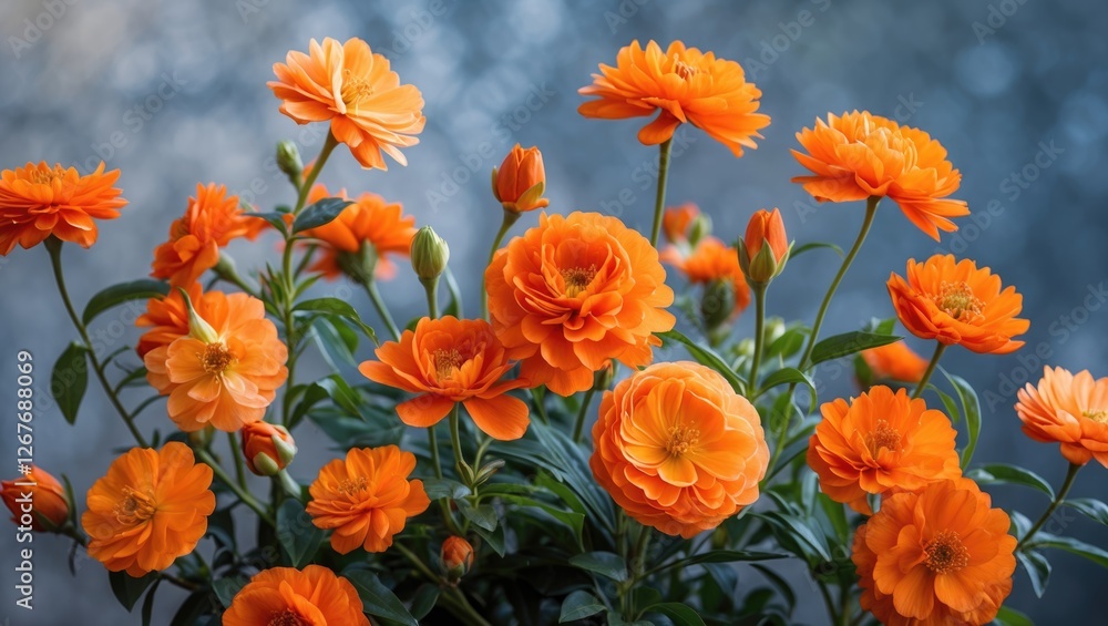 Vibrant arrangement of blooming orange flowers showcasing rich colors and delicate petals in a natural setting. Perfect for floral designs. Vibrant arrangement of blooming orange flowers showcasing rich colors and delicate petals in a natural setting. Perfect for floral designs.