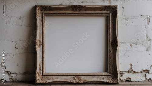 Vintage ornate empty picture frame on a textured background ready for artwork or photographs to be showcased with elegance and charm. photo