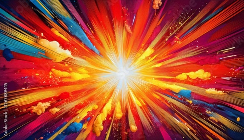 vibrant and dynamic comic book explosion with retro pop art influence