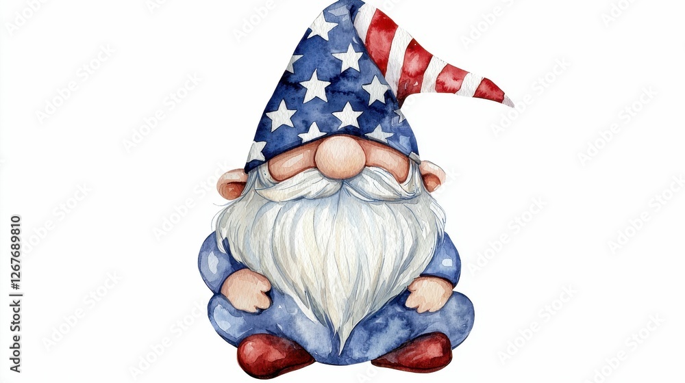 Obraz premium Gnome Patriot Watercolor Illustration