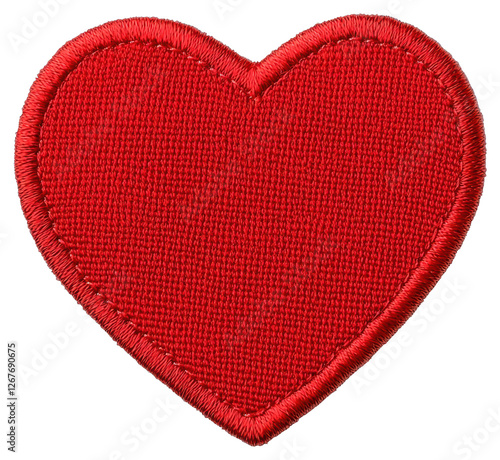 Embroidered Red Heart with Detailed Stitches and Fabric Texture on Transparent Background