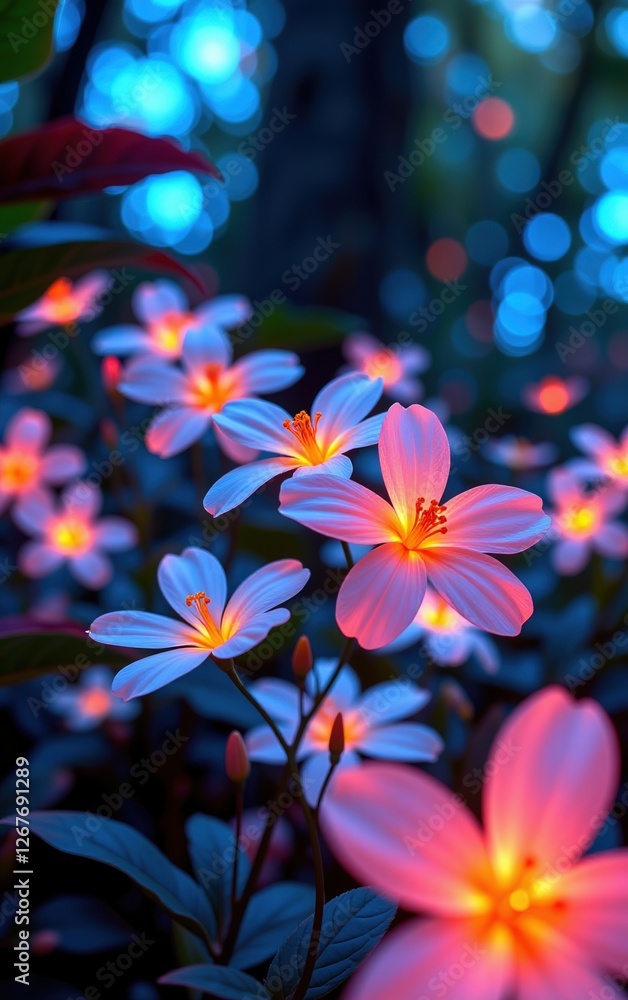 stunning close-up of vibrant, glowing flowers in full bloom, illuminated with soft golden light. The petals exhibit stunning close-up of vibrant, glowing flowers in full bloom, illuminated with soft golden light. The petals exhibit