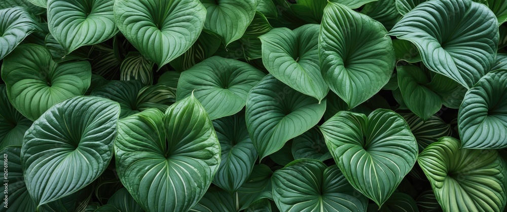 Lush Green Hosta Leaves with Distinct Veins and Streaks Ideal for Nature Backgrounds and Text Overlay Design Lush Green Hosta Leaves with Distinct Veins and Streaks Ideal for Nature Backgrounds and Text Overlay Design