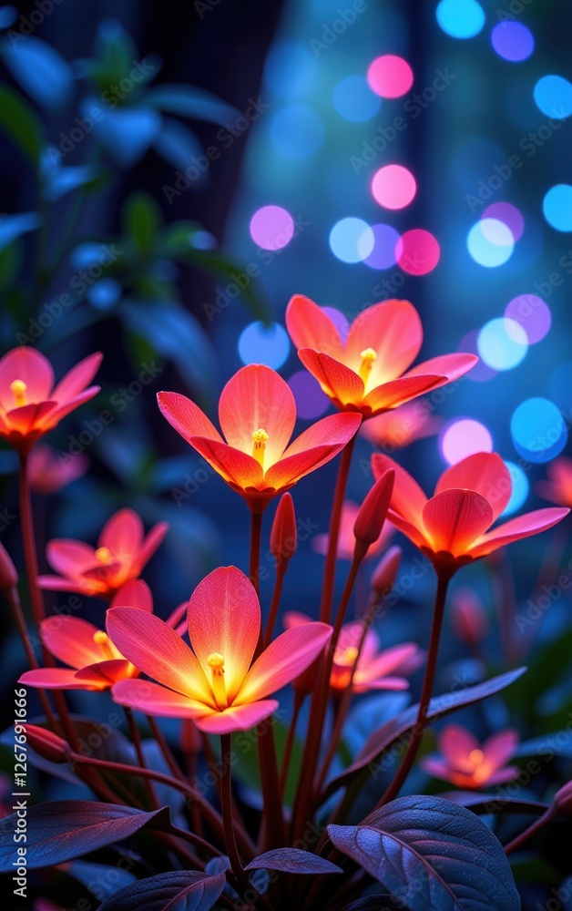 A stunning close-up of vibrant, glowing flowers in full bloom, illuminated with soft golden light. A stunning close-up of vibrant, glowing flowers in full bloom, illuminated with soft golden light.