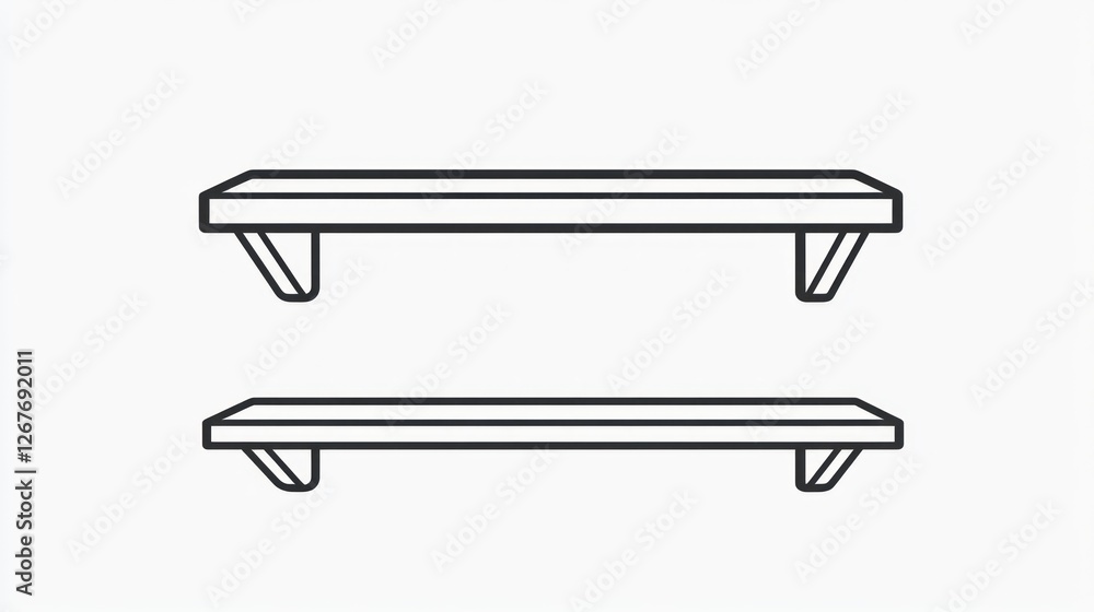 Two wooden wall shelves, simple line art Two wooden wall shelves, simple line art