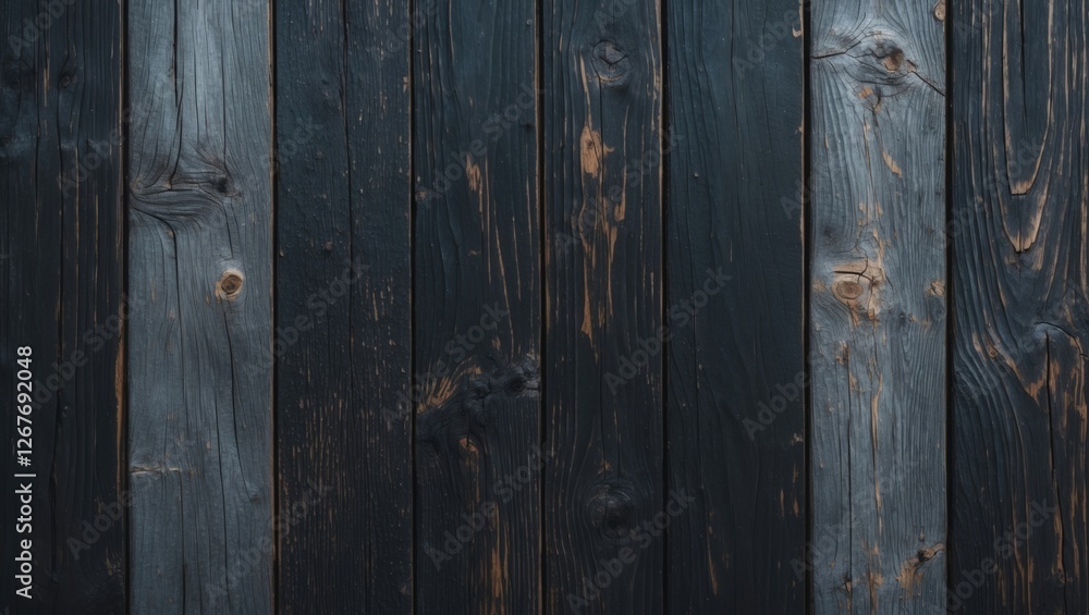 Naklejka premium Dark wooden texture background featuring black and grey tones with natural grain patterns and ample copy space for design use.