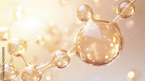 Glowing molecules in soft light create serene atmosphere, showcasing beauty of science and skincare. smooth texture and luminous quality highlight essence of retinol