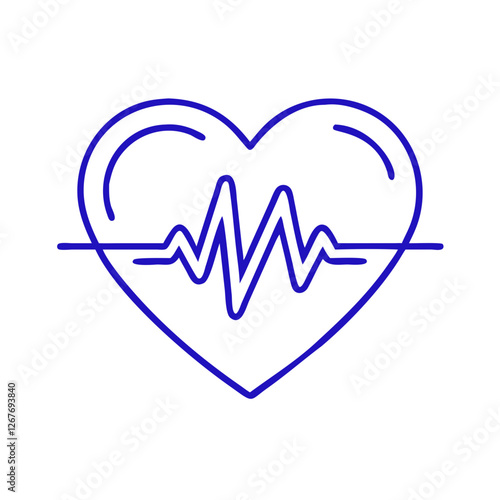 Heart icon with heartbeat line, symbolizes vitality and health, blue outline, modern design