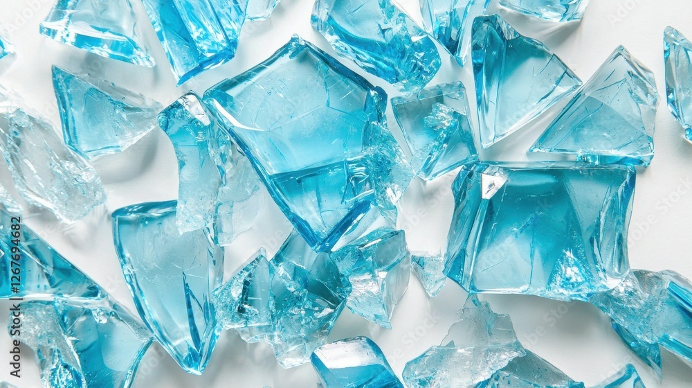 Fototapeta premium Translucent Aquamarine Glass Shards on Bright Surface Still Life