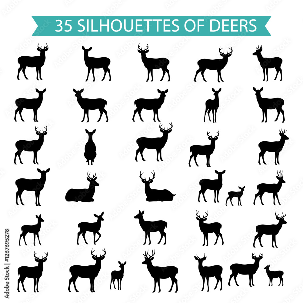Obraz premium 35 Black and White Deer Silhouette Vector Graphics
