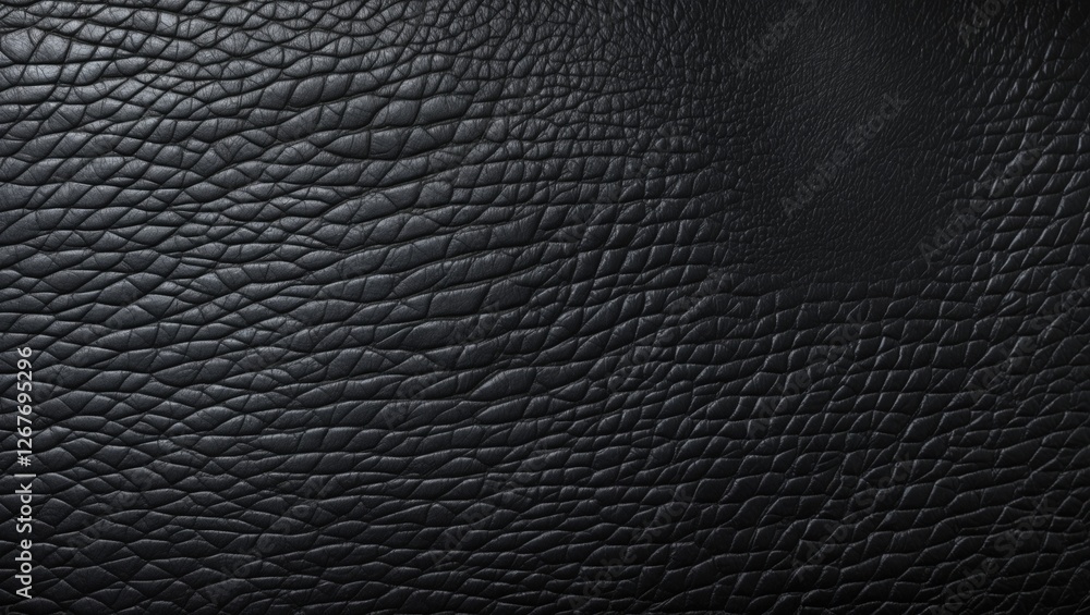 Black leather texture close-up with intricate patterns suitable for backgrounds in design and fashion applications. Black leather texture close-up with intricate patterns suitable for backgrounds in design and fashion applications.