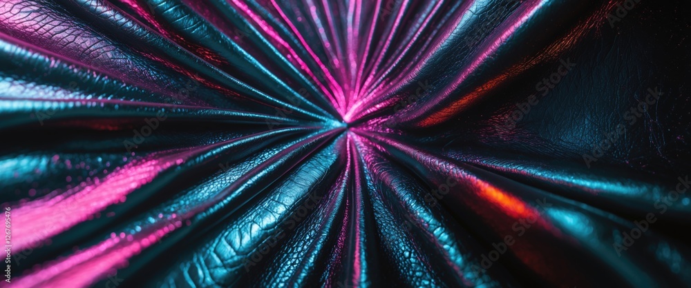 Vibrant black leather texture with dynamic folds and colorful reflections creating a striking background ideal for fashion or design projects. Vibrant black leather texture with dynamic folds and colorful reflections creating a striking background ideal for fashion or design projects.