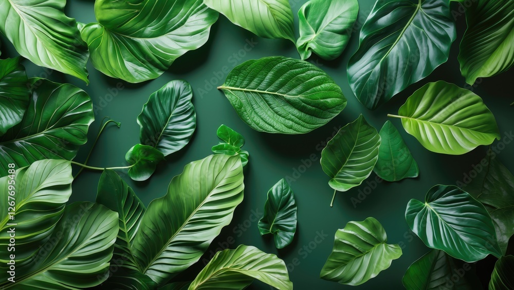 Fototapeta premium Lush Green Leaf Background with Varied Textures and Shades for Nature Inspired Designs and Decor.