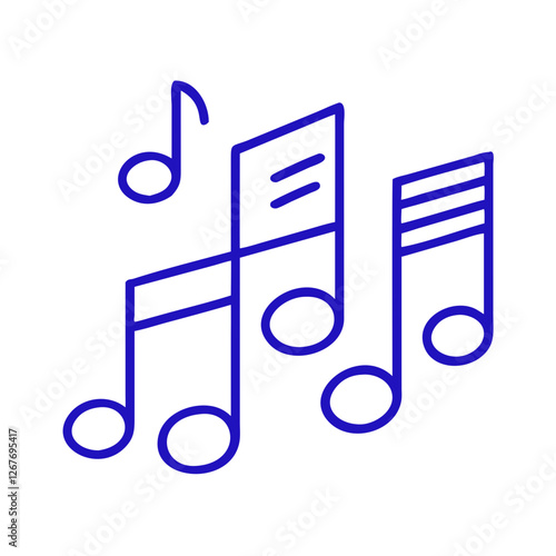 Music notes icon with musical symbols, blue outline, modern design