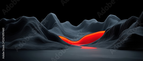 Wallpaper Mural A digital rendering of a volcanic eruption, with a bright orange lava flow contrasting against the dark gray, textured mountains. Torontodigital.ca