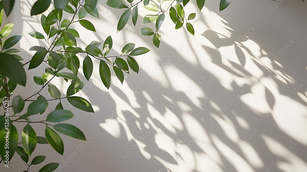 Elegant Shadows and Leaves Cascading on Minimalist White Wall Elegant Shadows and Leaves Cascading on Minimalist White Wall