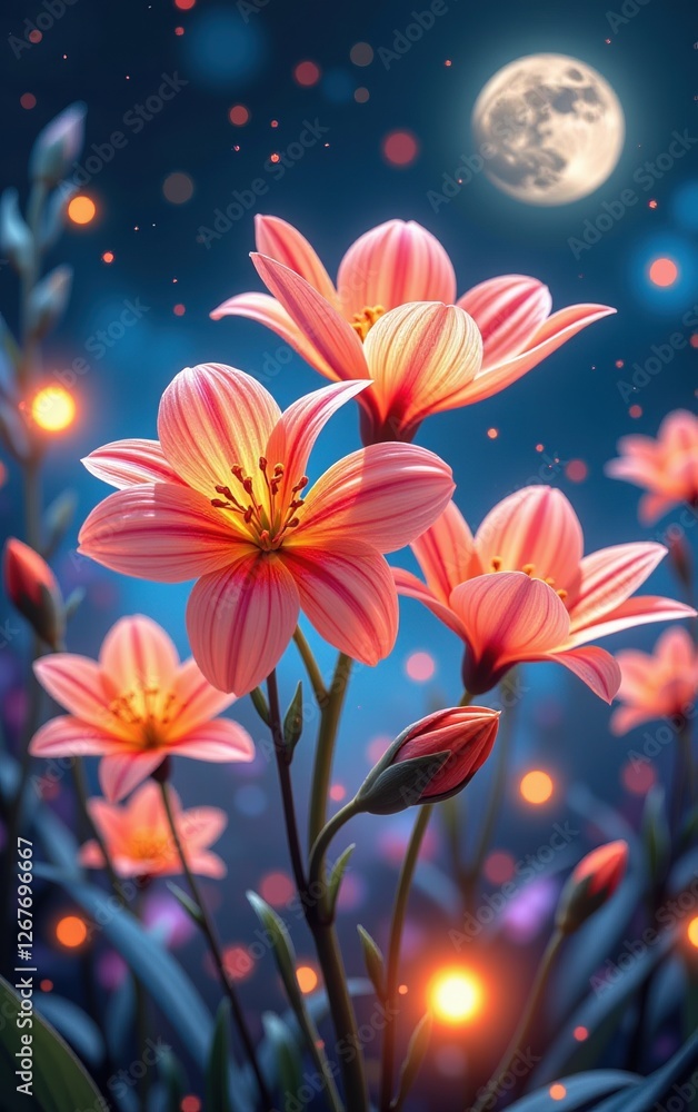 stunning close-up of vibrant, glowing flowers in full bloom, illuminated with soft golden light. The petals exhibit stunning close-up of vibrant, glowing flowers in full bloom, illuminated with soft golden light. The petals exhibit