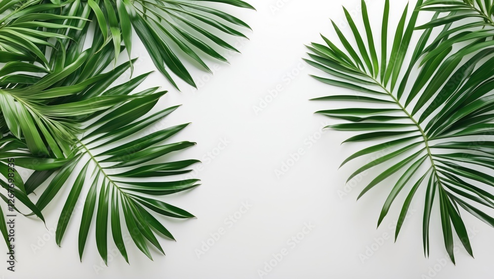 Tropical Palm Leaves Isolated on White Background Creating a Fresh and Natural Frame With Space for Your Text or Design Elements Tropical Palm Leaves Isolated on White Background Creating a Fresh and Natural Frame With Space for Your Text or Design Elements