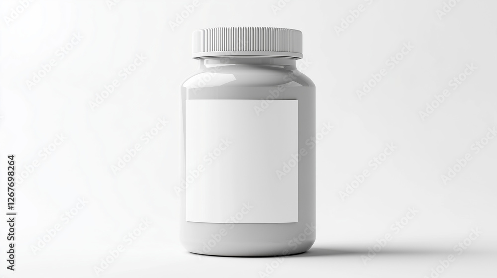 a close up of gray plastic bottle with unprinted blank white label isolated on the center of gray background a close up of gray plastic bottle with unprinted blank white label isolated on the center of gray background